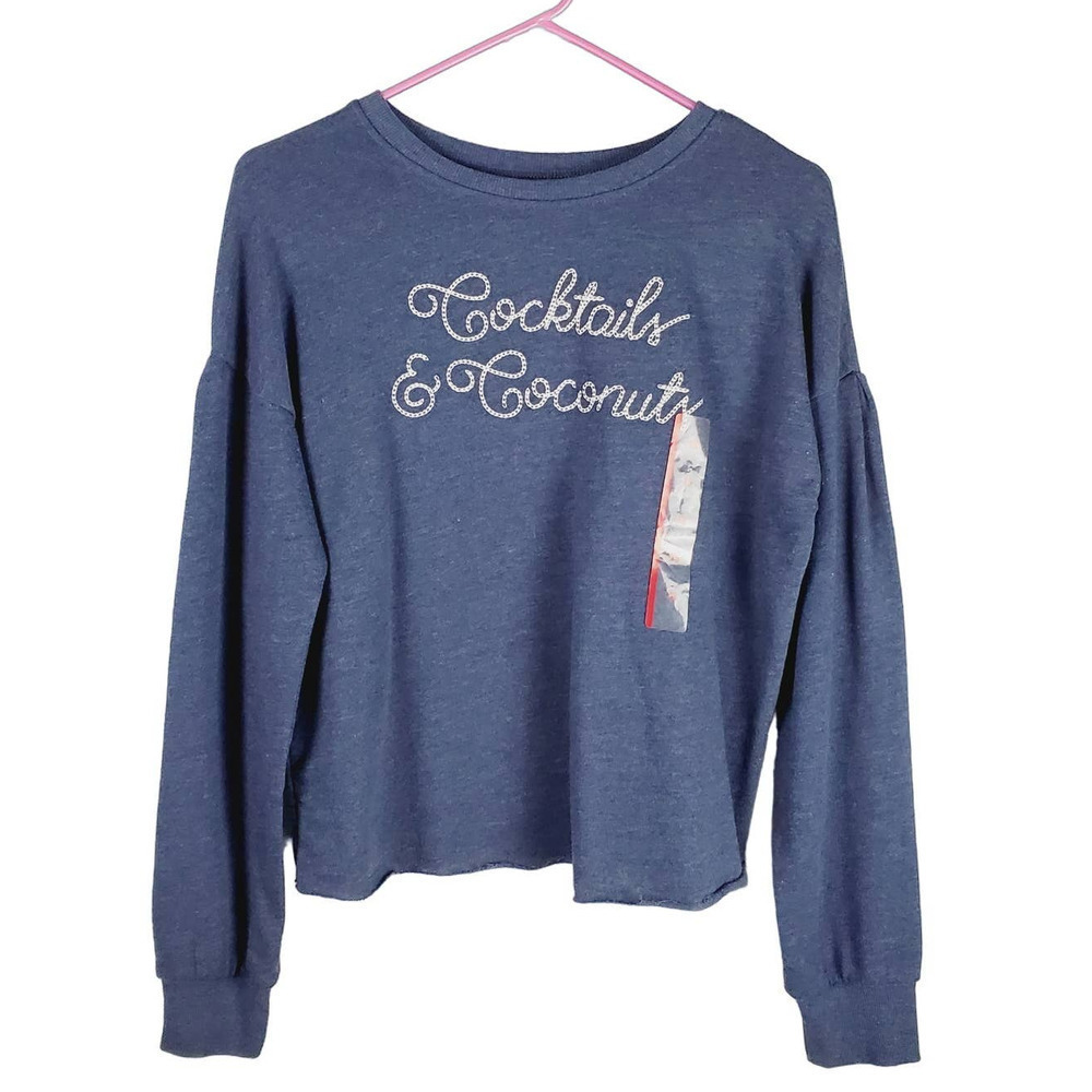 Zoe + Liv Women Cocktails & Coconuts Raw Hem Cropped Pullover Sweater Size XS